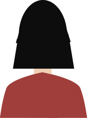 Student rear red shirt black hair 4704